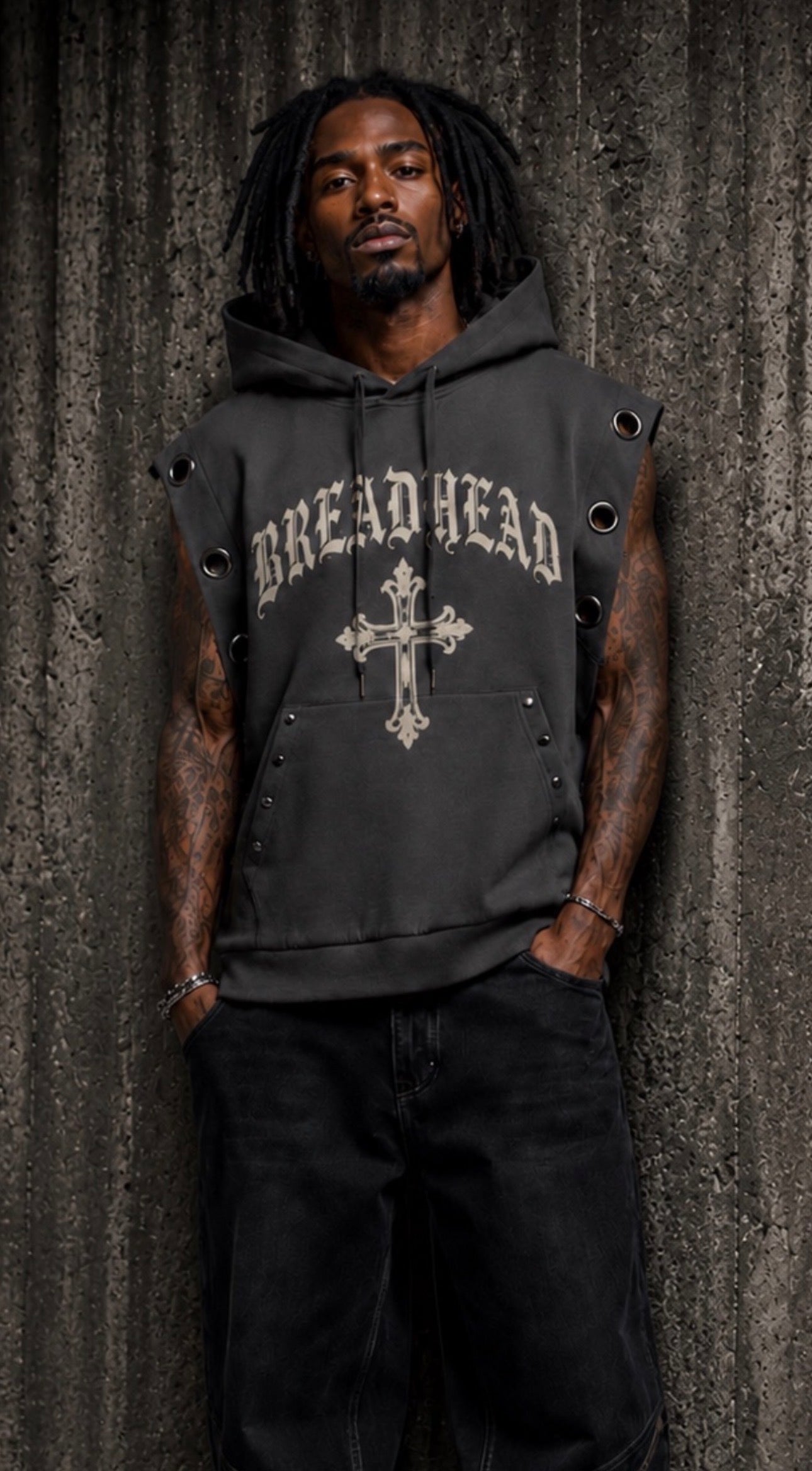 BREADHEAD Vintage Wash Fade Sleeveless Hoodie