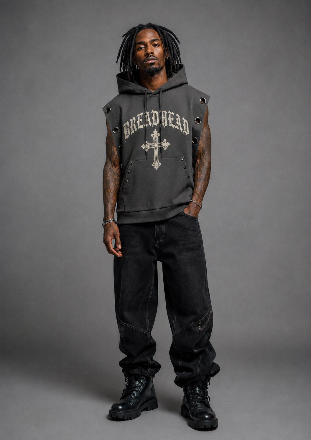 BREADHEAD Vintage Wash Fade Sleeveless Hoodie
